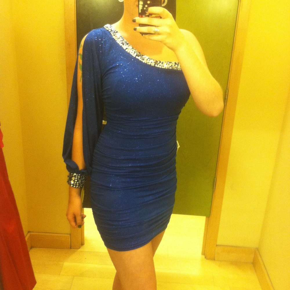 City Triangles Sparkling Royal Blue One-Shoulder Dress